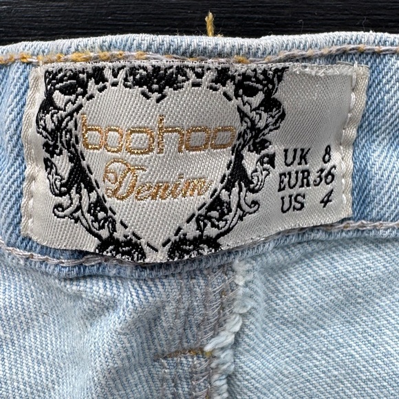 BOOGOO HIGH WAIST FRAY HEM FLOATY JEAN SHORTS Light Blue Frayed Denim Shorts - Picture 7 of 7